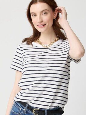 J. Crew Girlfriend Tee Marker Stripe Ivory Navy XXS NWT